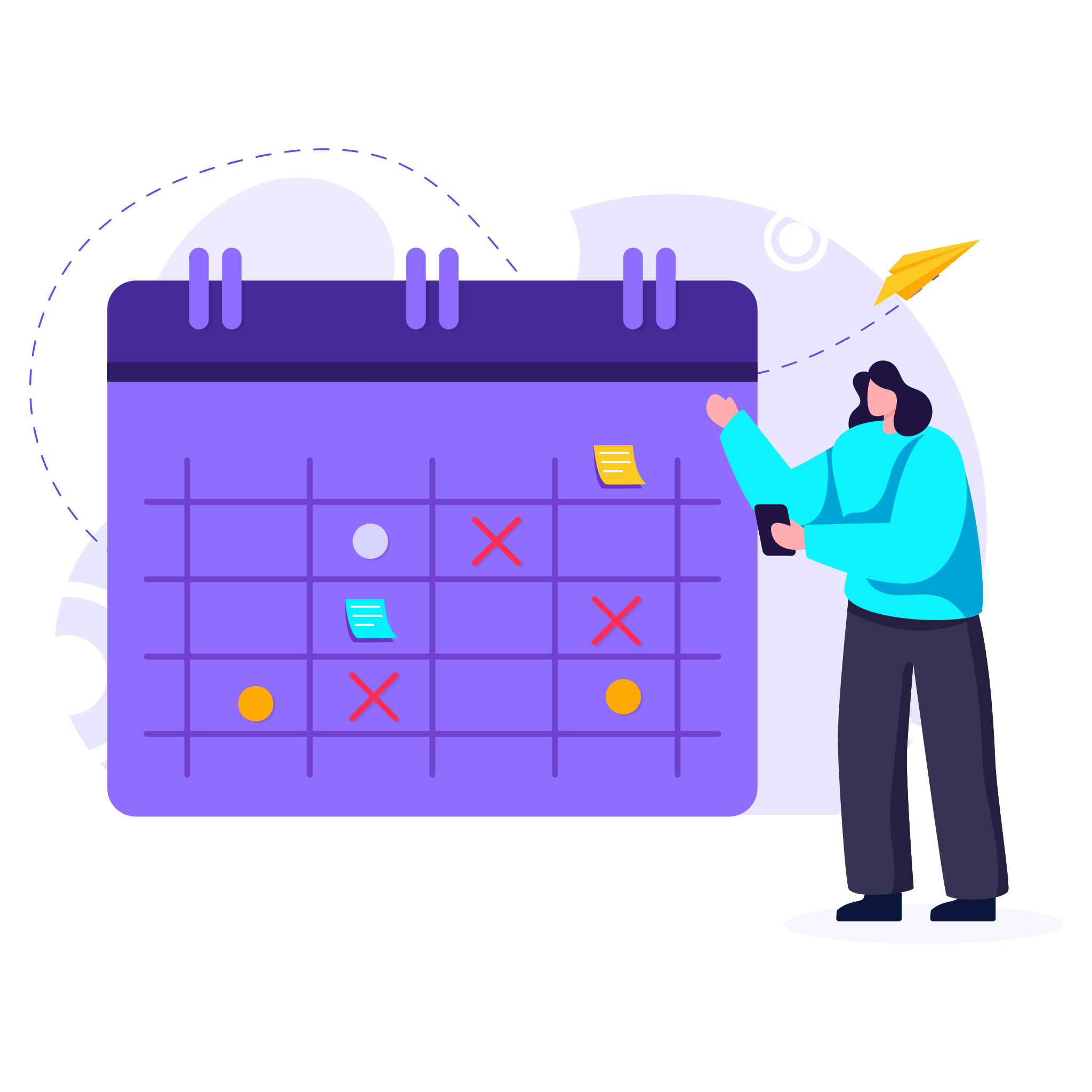 Illustration of a woman planning her vacation in a calendar